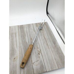 Vintage EKCO Halo #1 Solid Meat Utility Fork Tan Wood Handle 12 1/2"